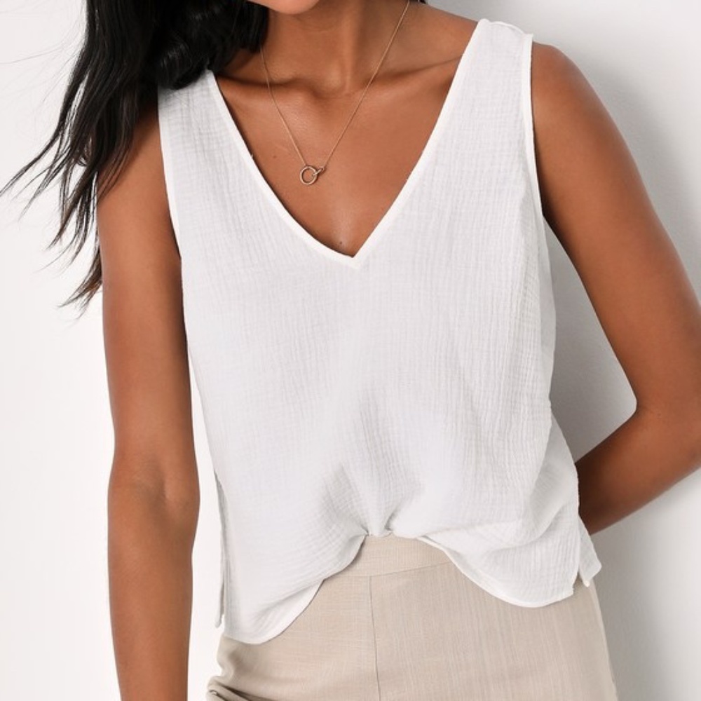 Lulus Summer Spirit White Cotton Tank Top - Size S